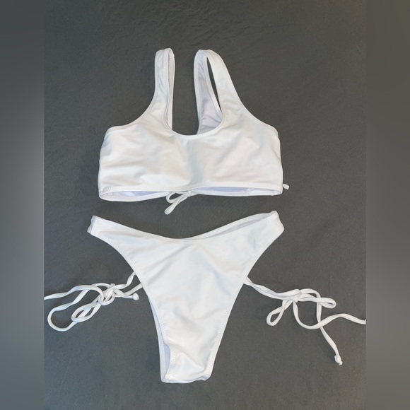 Push Up Bikini for High Cut Cheeky Bottom Swimsuit Thong Strappy Cut Out White M - Picture 11 of 12